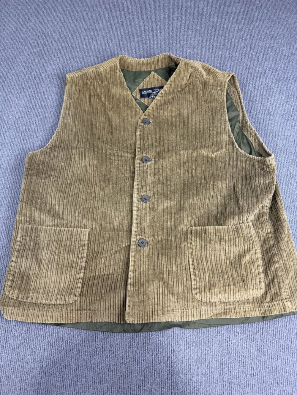 Jackie Vital Mens  Green Corduroy Button Front Vest Size L